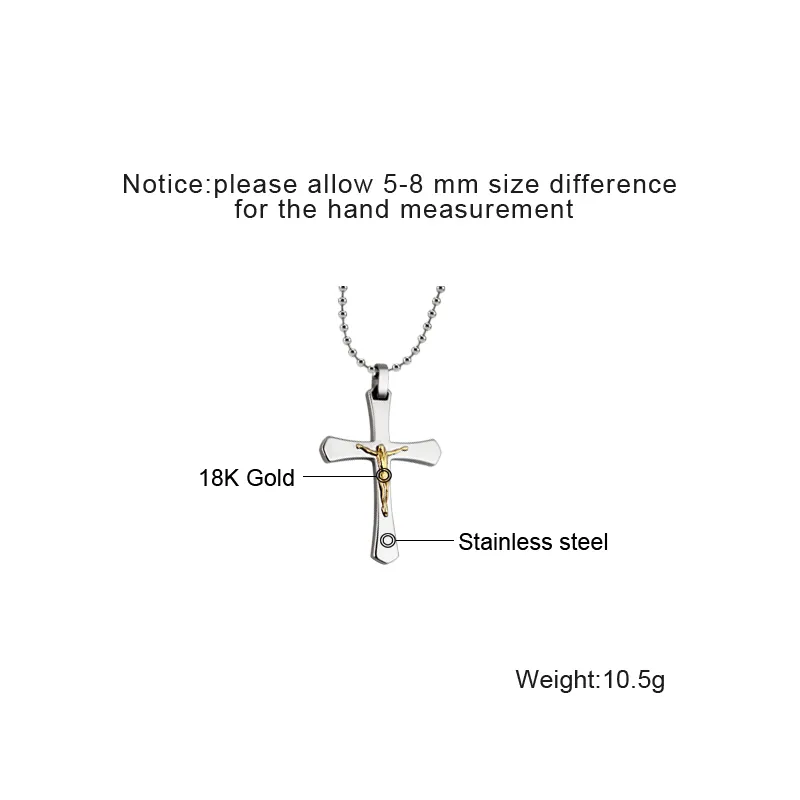 Two-Tone Jesus Cross Pendant Necklace size detail Two-Tone Jesus Cross Pendant Necklace size detail