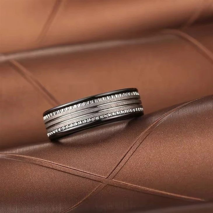 Shinny Zircon Comfort Fit Black Men Tungsten Ring